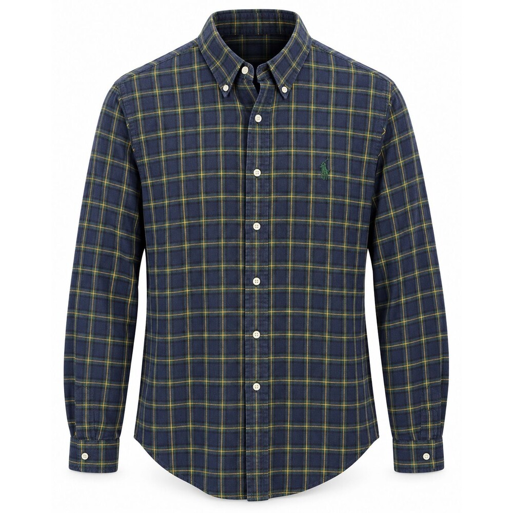 Y2K Polo Ralph Lauren Gordon Tartan Shirt Mens L Navy Green Pony Classic Fit